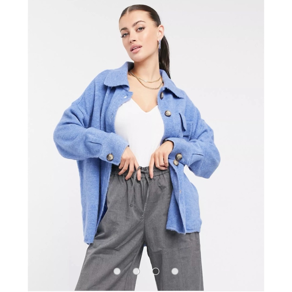 Mango Knitted Shirt Cardigan Blue Small